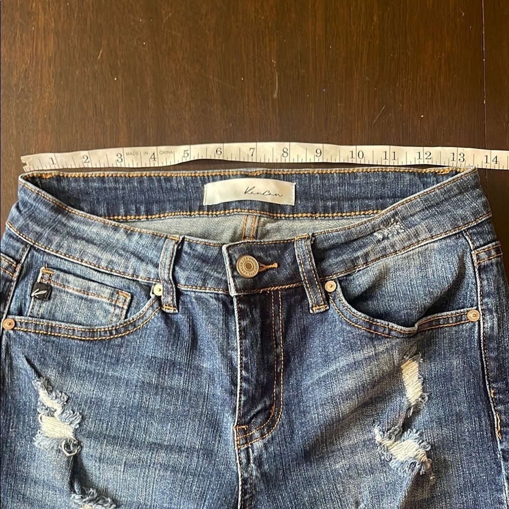 KanCan Ripped Medium-Dark Blue 7/27 Shark Bite Distressed Skinny Jeans - Picture 7 of 11